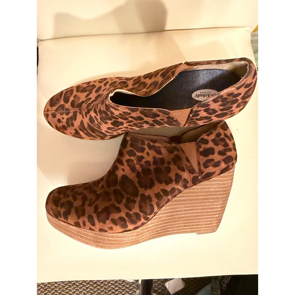 Dr. Scholls Leopard Print Wedge Booties Womens Ankle Boots Brown Animal Print